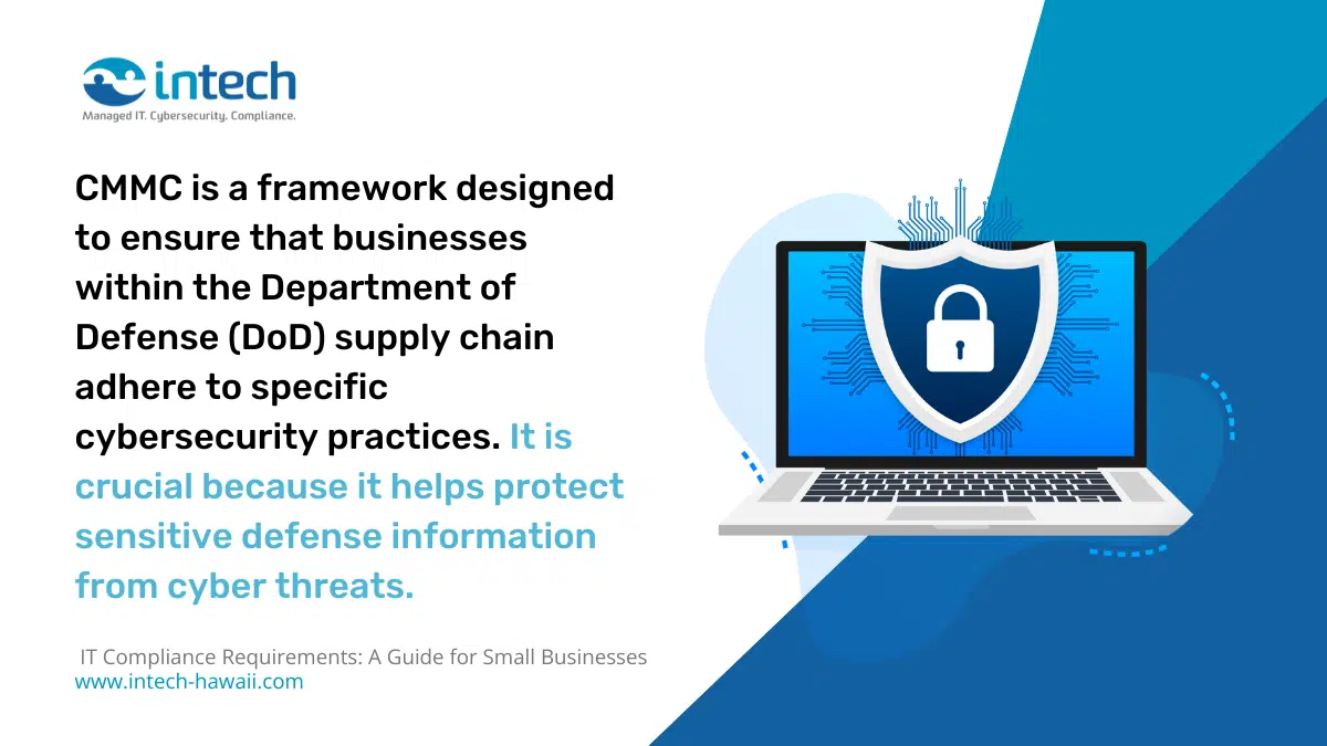 CMMC is a framework designed to ensure that businesses within the Department of Defense